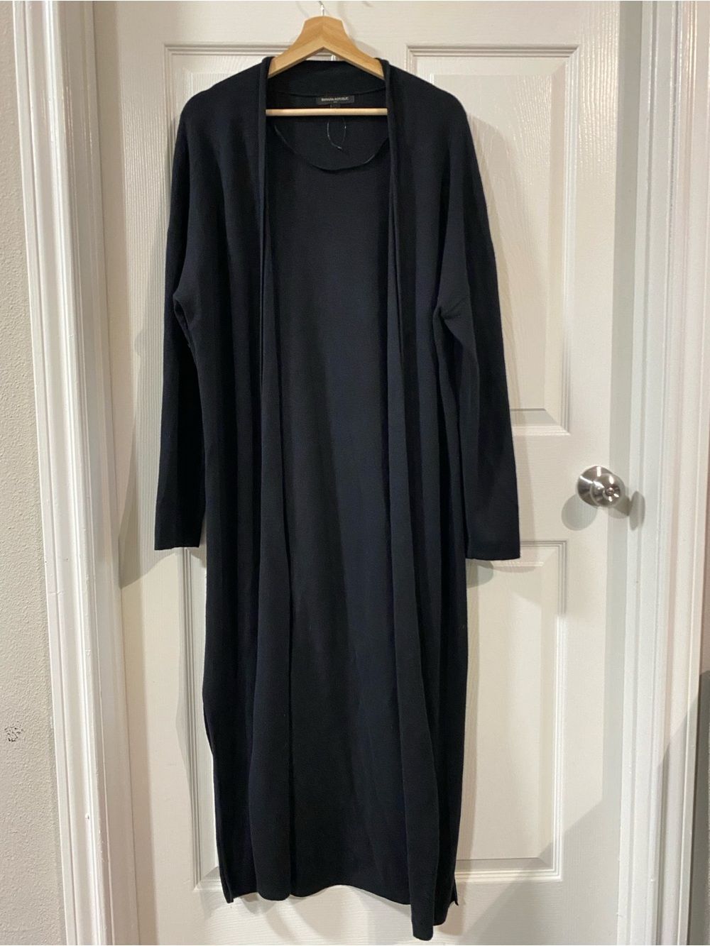NWOT Banana Republic WMNS L Black Open-Front Maxi Duster Cardigan Minimalist